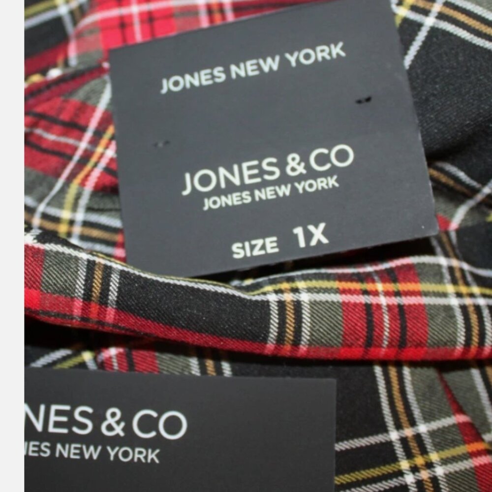 Jones New York Black Red Tartan Plaid Pull-On Slim Leg Pants Plus Sz 1X NWT - Picture 3 of 6